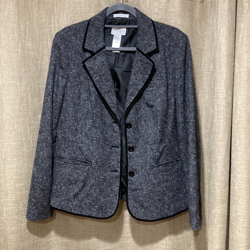 Villager Charcoal Grey/Black Button Up Women’s Blazer - Sz 14